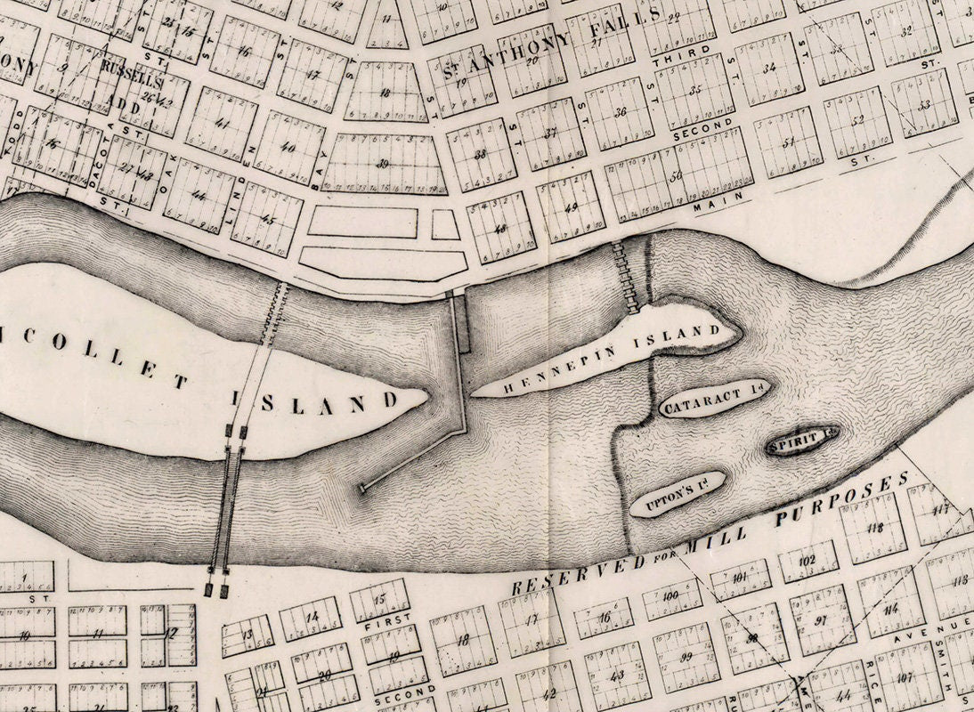 1856 Map of St Anthony and Minneapolis Minnesota
