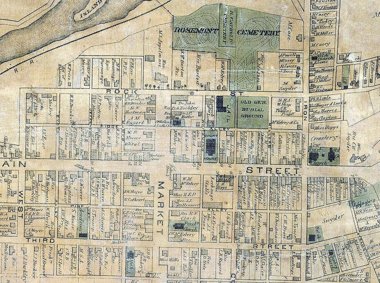 1870 Map of Bloomsburg Columbia County Pennsylvania