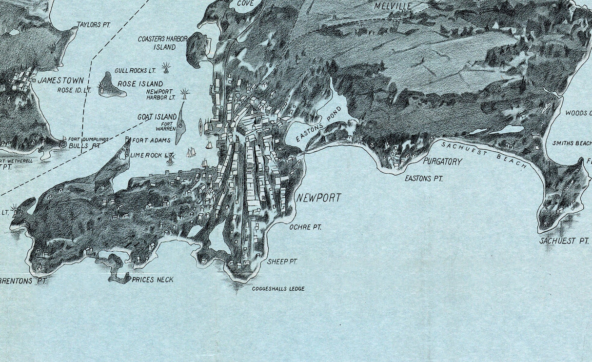 1907 Panoramic Map of Narragansett Bay Bristol County Rhode Island