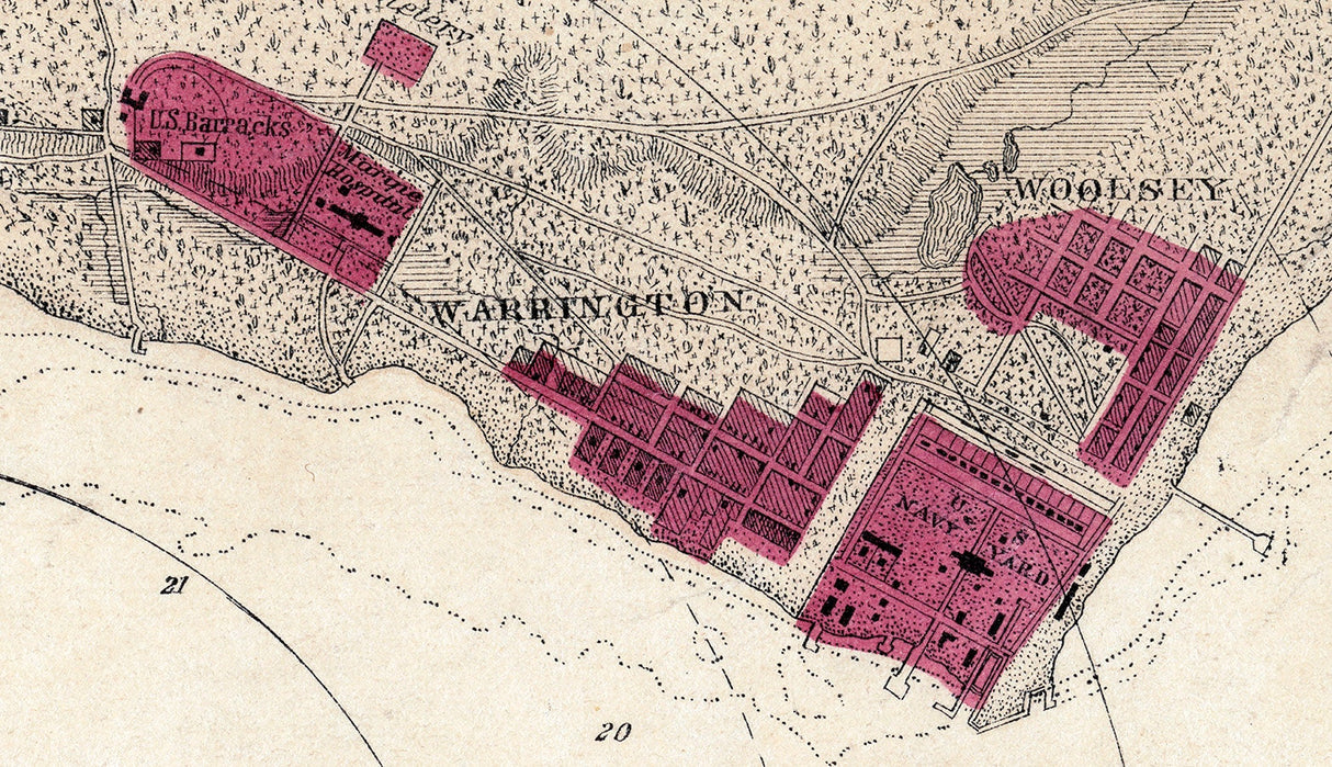 1861 Map of Pensacola Florida Navy Yard and Fort Pickens