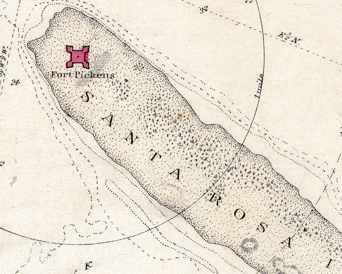 1861 Map of Pensacola Florida Navy Yard and Fort Pickens