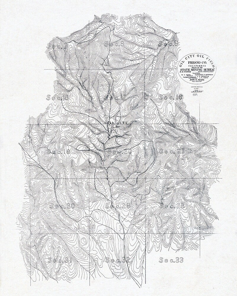 1889 Map of Oil City Oil Field Fresno County California