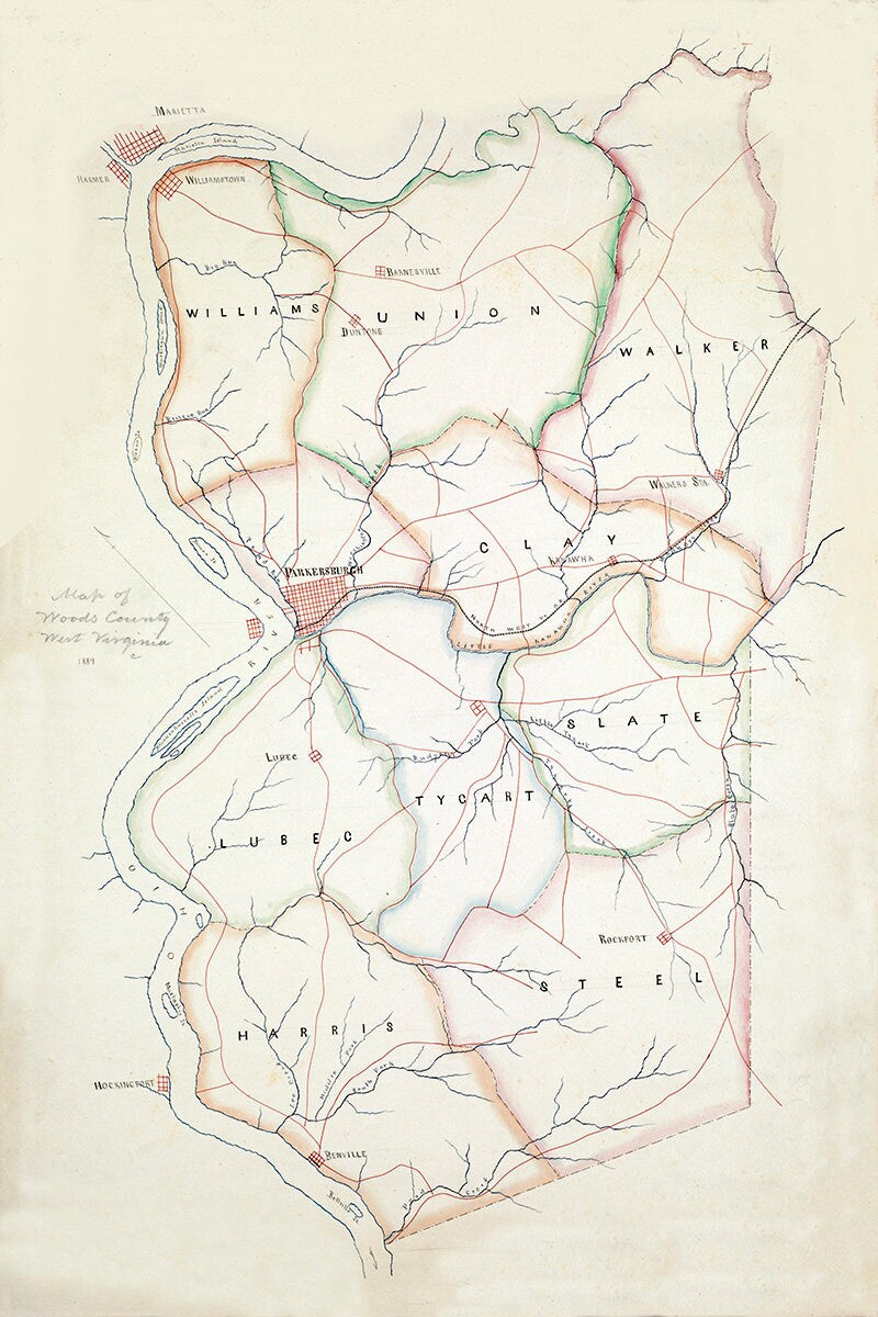 1889 Map of Woods County West Virginia