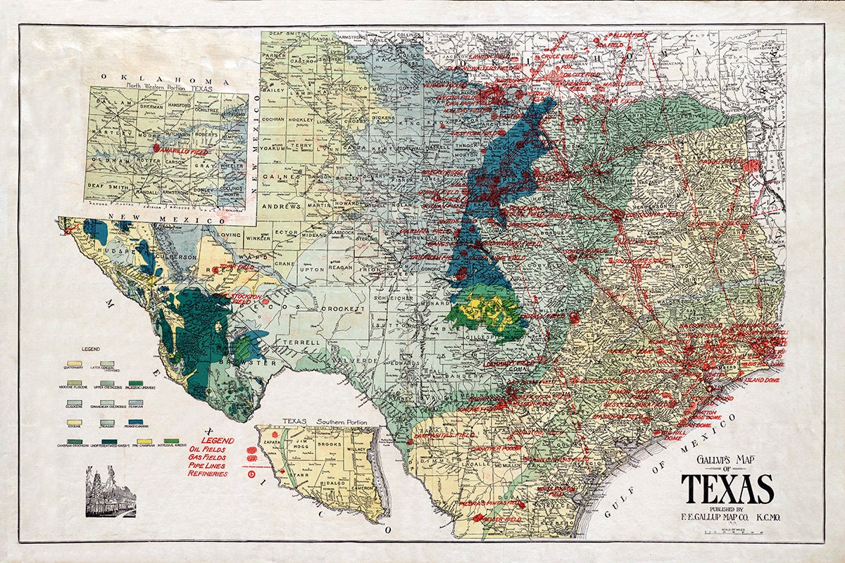 1919 Map of Texas Oil and Gas Fields Pipelines and Refineries