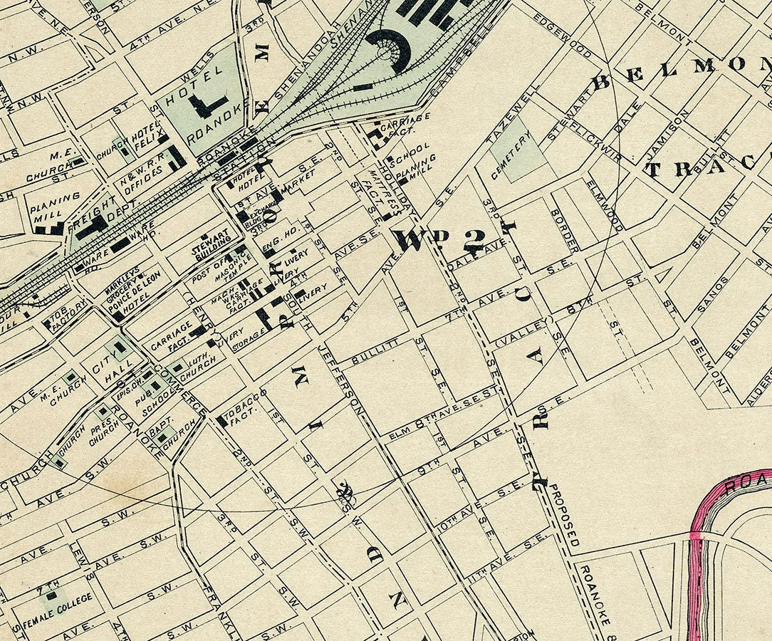 1890 Map of Roanoke Virginia