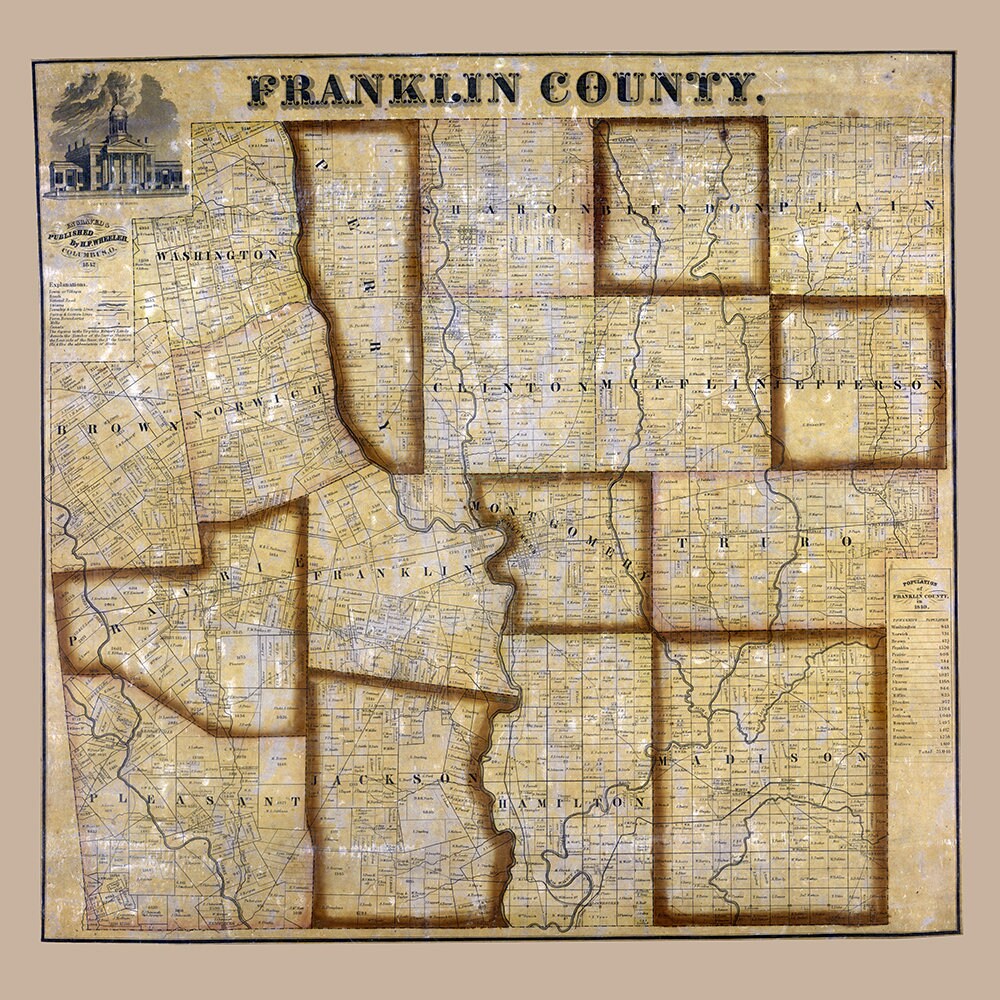 1842 Farm Line Map of Franklin County Ohio