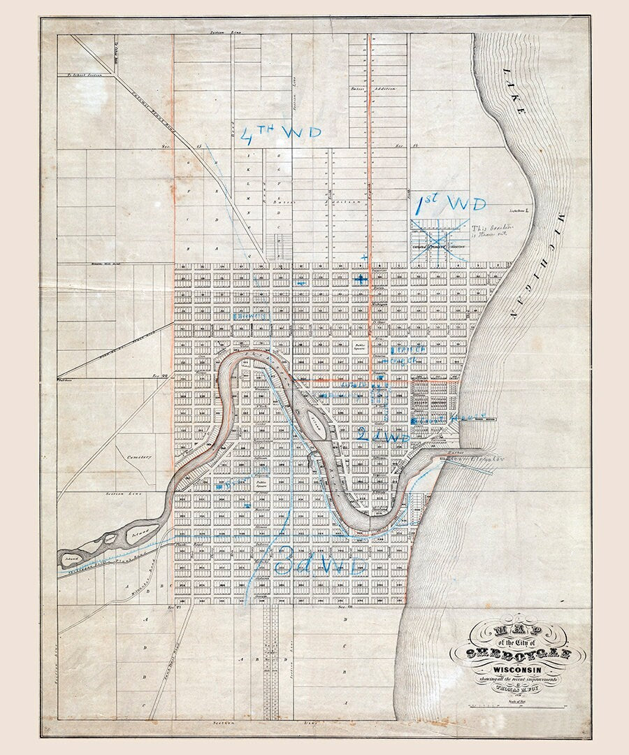 1856 Map of The City of Sheboygan Wisconsin