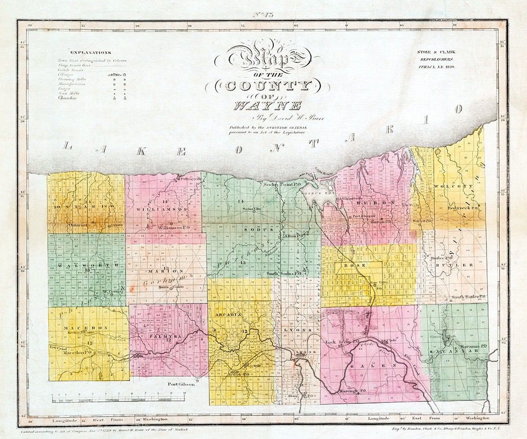 1829 Farm Line Map of Wayne County New York