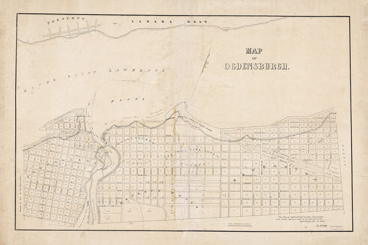 1849 Map of Ogdensburgh New York