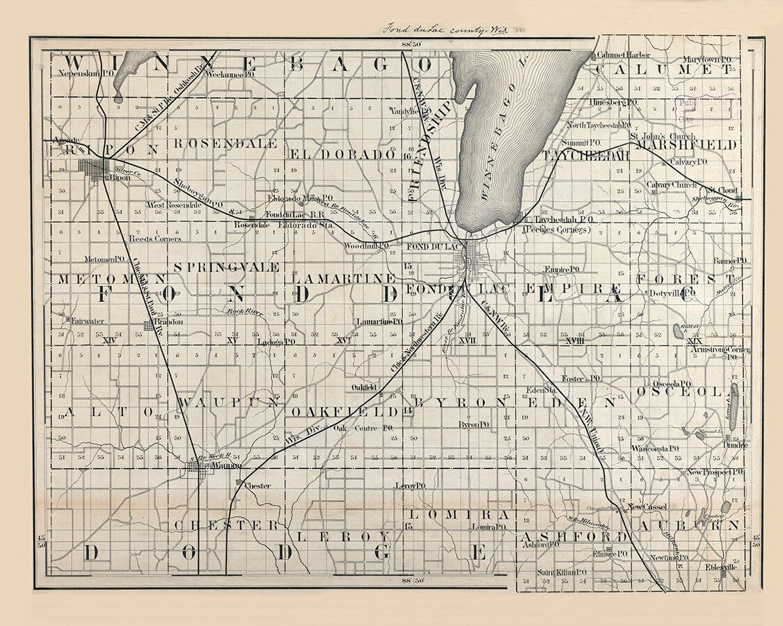 1880 Map of Fond du Lac County Wisconsin