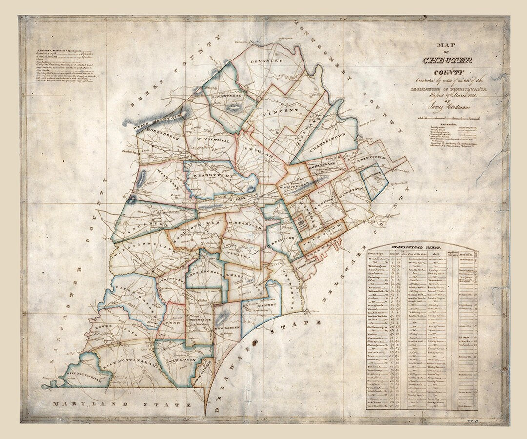 1816 Map of Chester County Pennsylvania