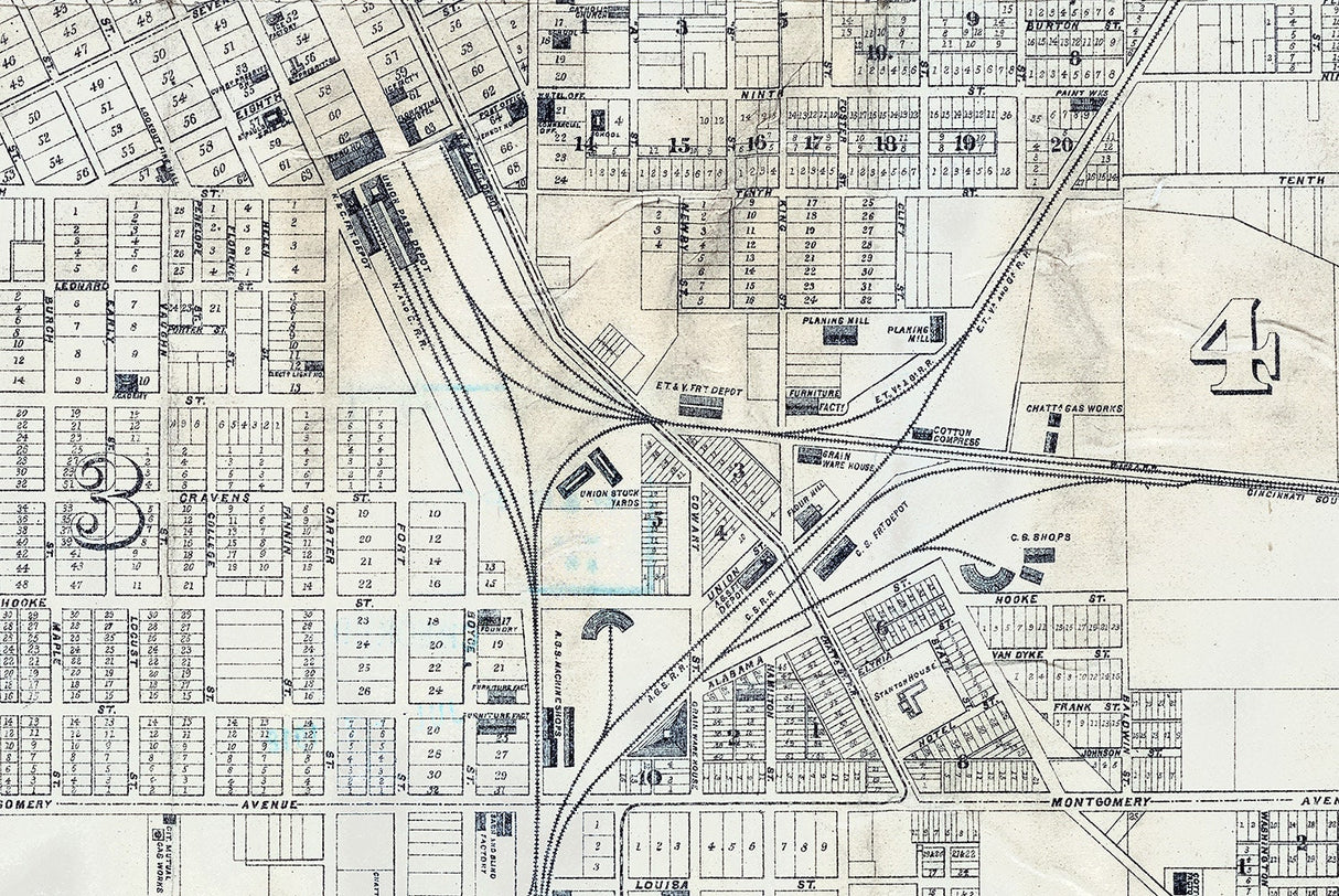 1885 Map of Chattanooga Tennessee