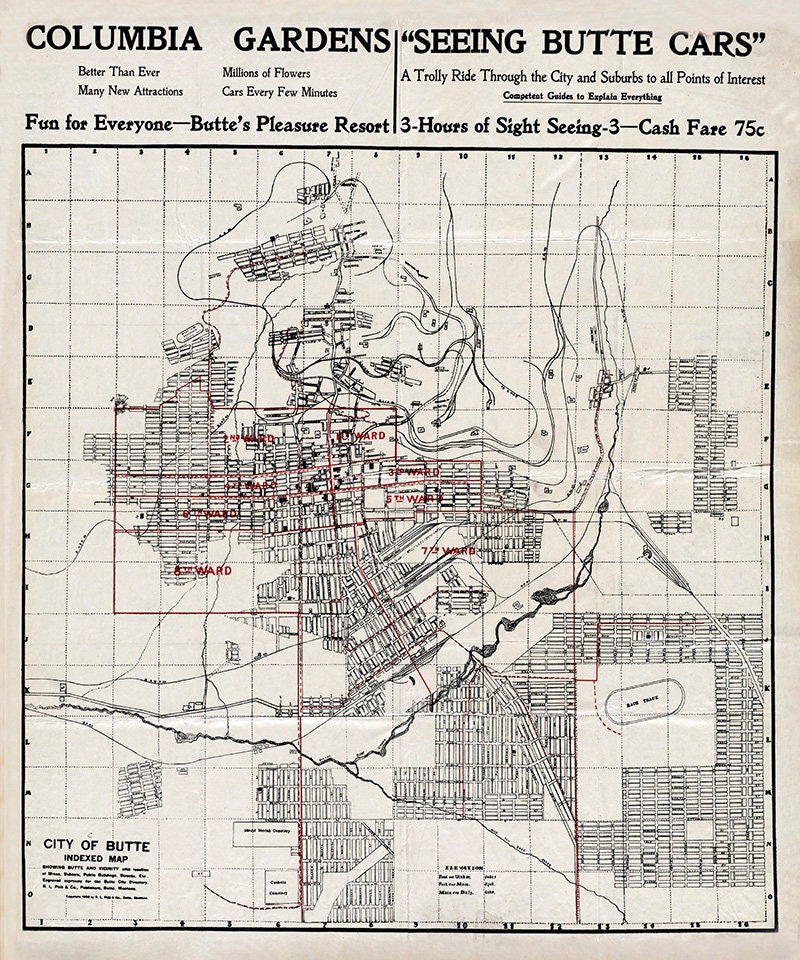 1909 Map of Butte Silver Box County Montana