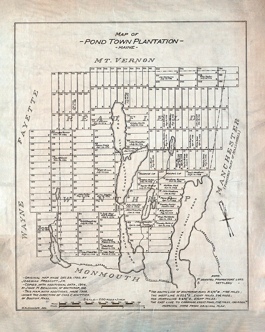 1908 Map of Pond Town Plantation Maine