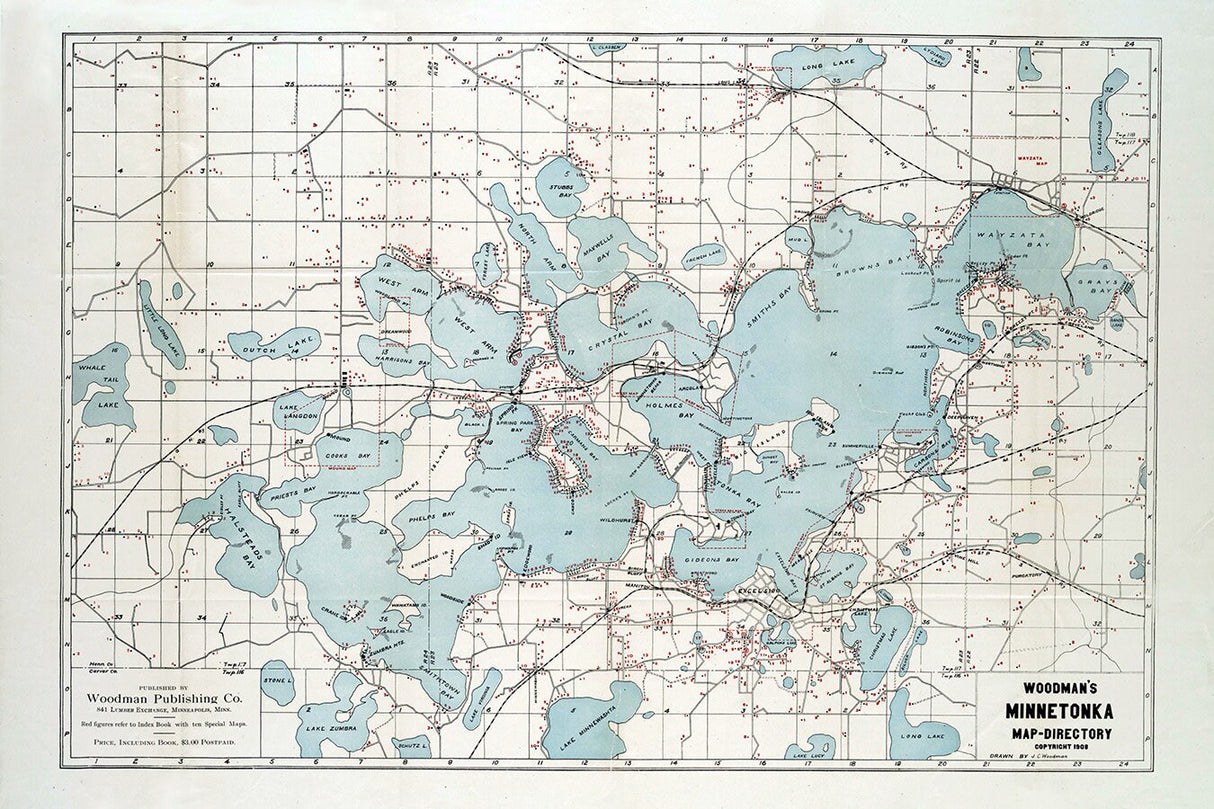 1908 Woodmans Map of Lake Minnetonka