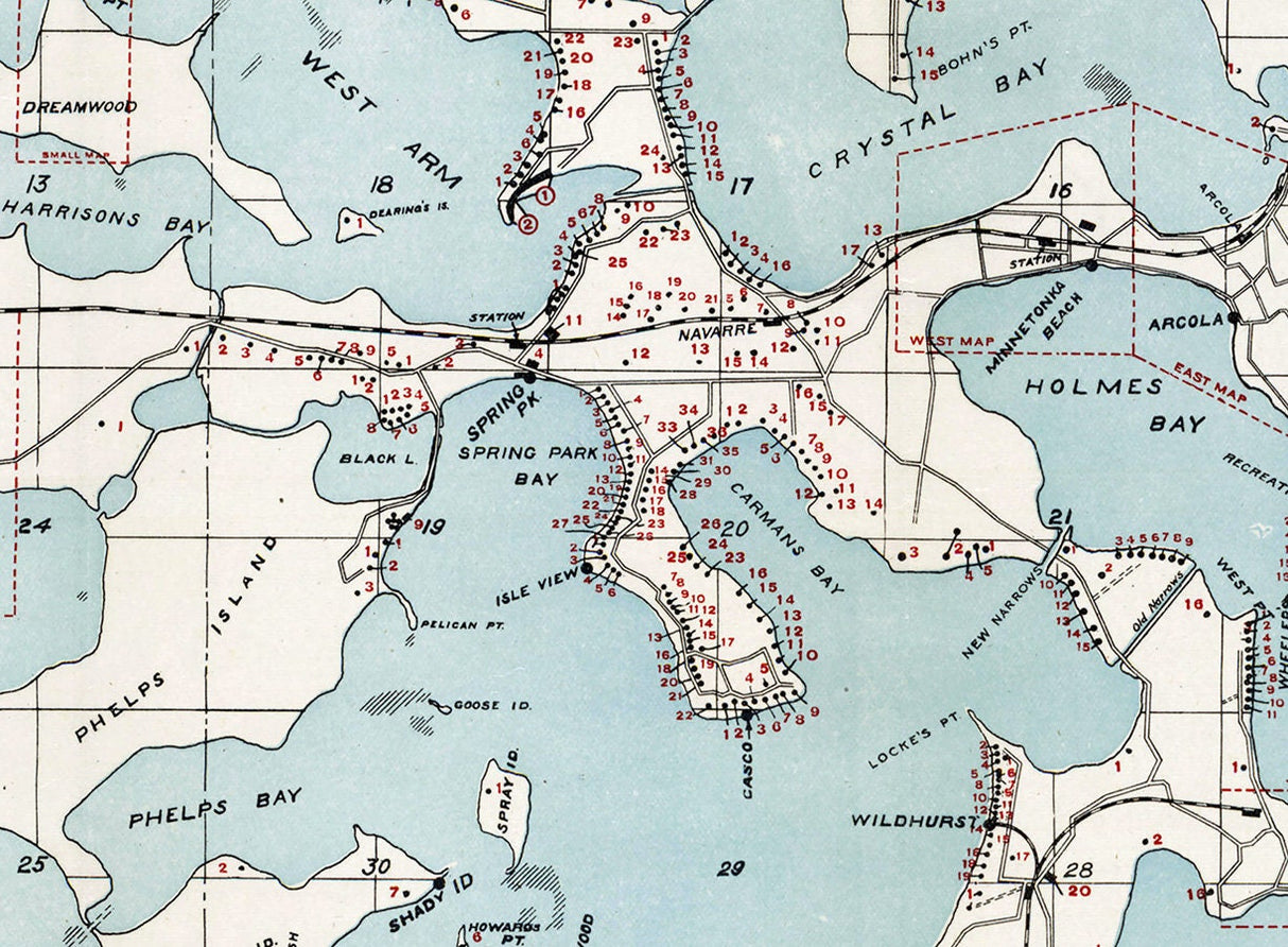 1908 Woodmans Map of Lake Minnetonka