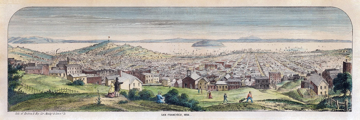 1854 Panoramic Map Drawing of San Francisco California