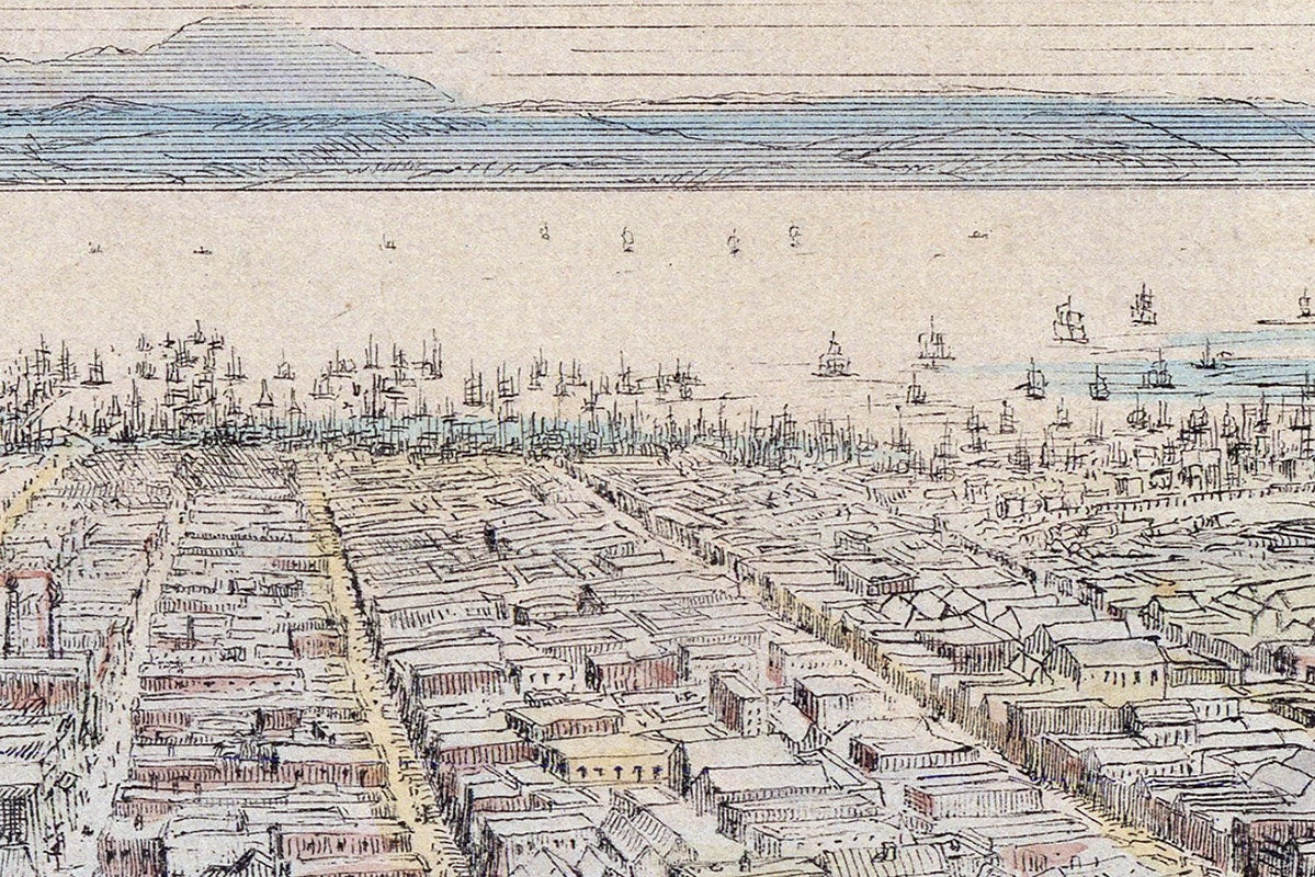 1854 Panoramic Map Drawing of San Francisco California