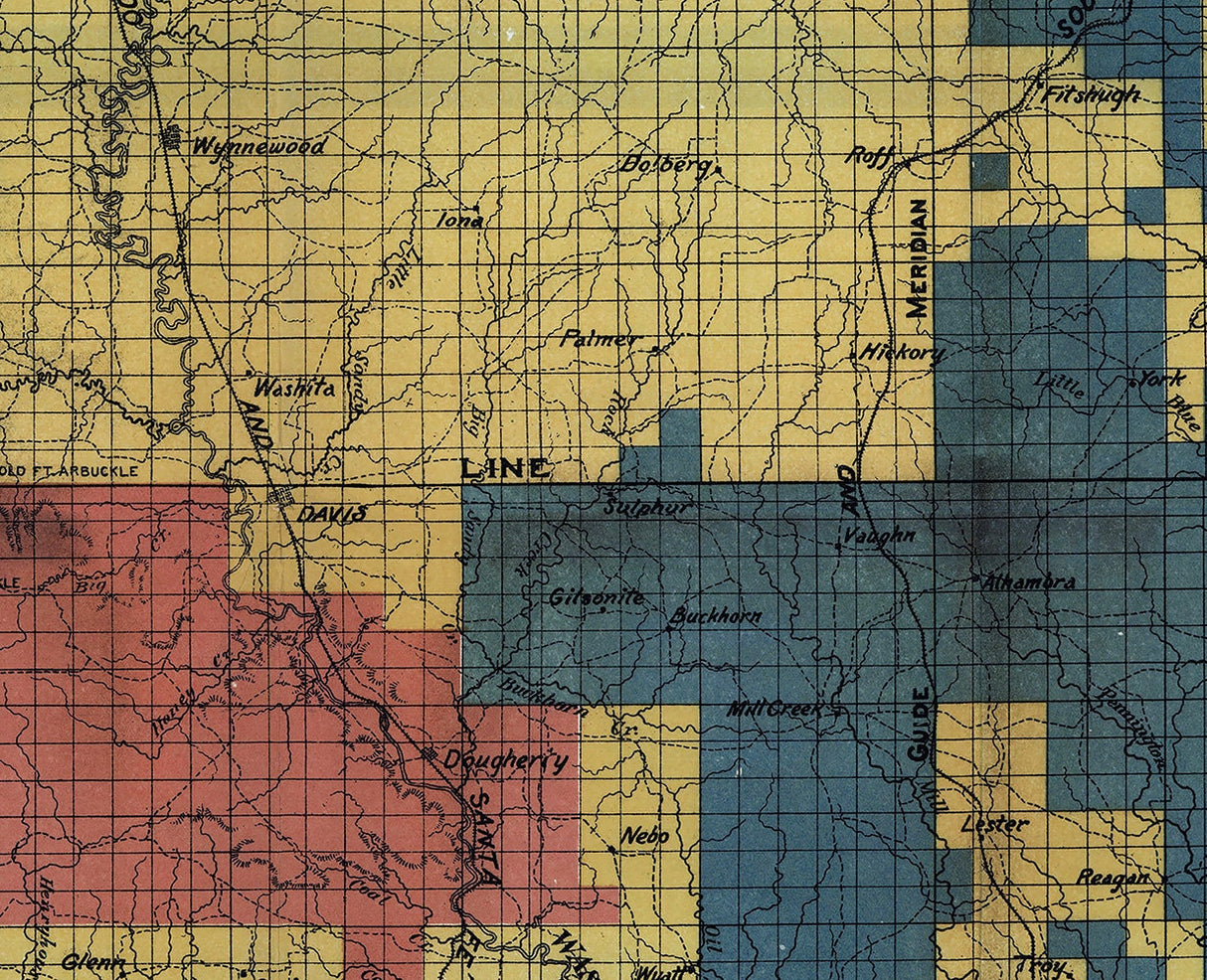 1900 Map of The Chickasaw Nation Indian Territory Oklahoma