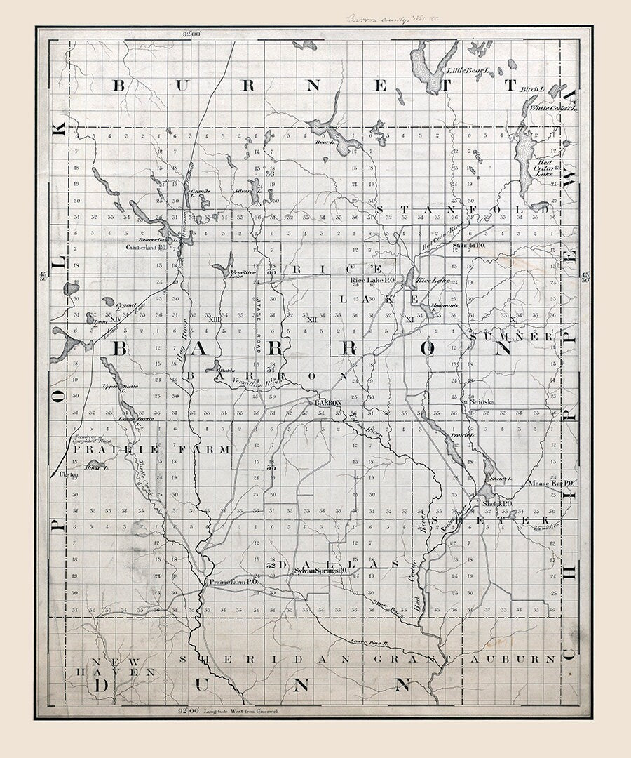 1880 Map of Barron County Wisconsin