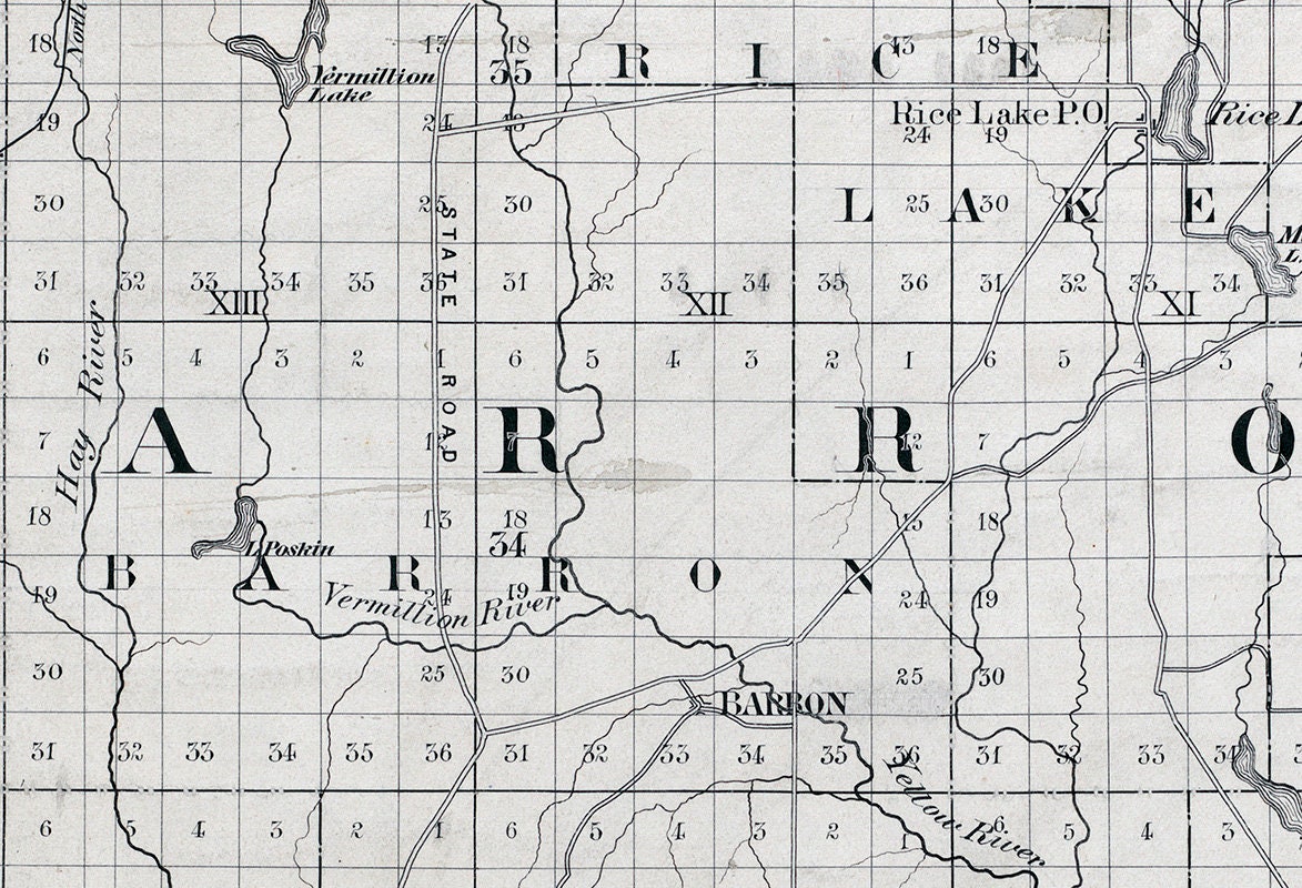 1880 Map of Barron County Wisconsin