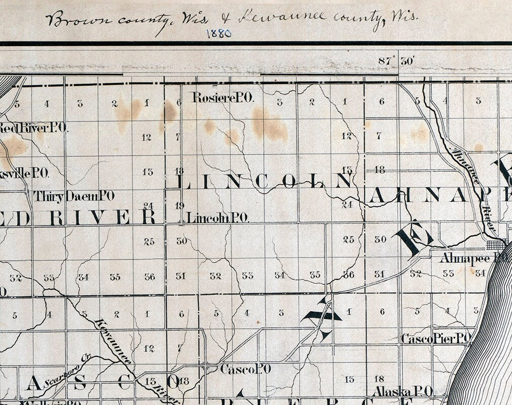 1880 Map of Brown and Kewaunee County Wisconsin