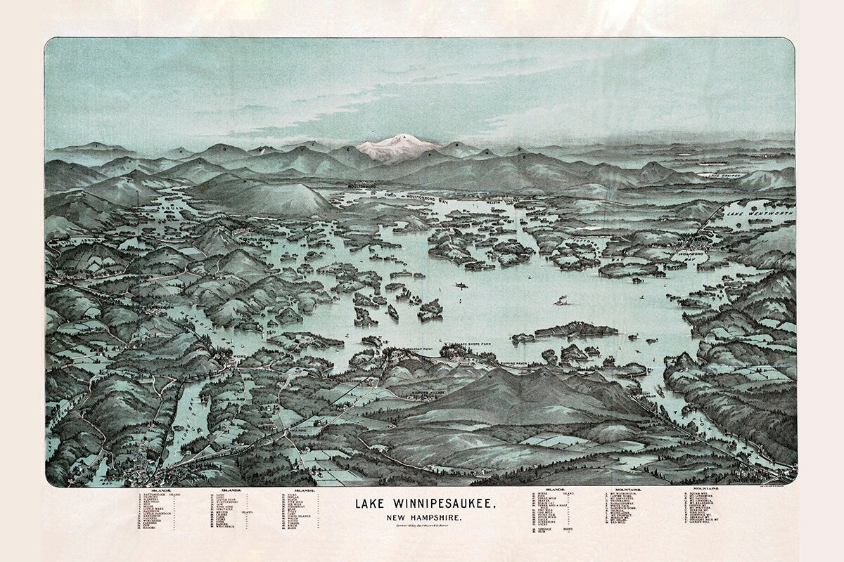 1903 Panoramic Map of Lake Winnipesaukee New Hampshire