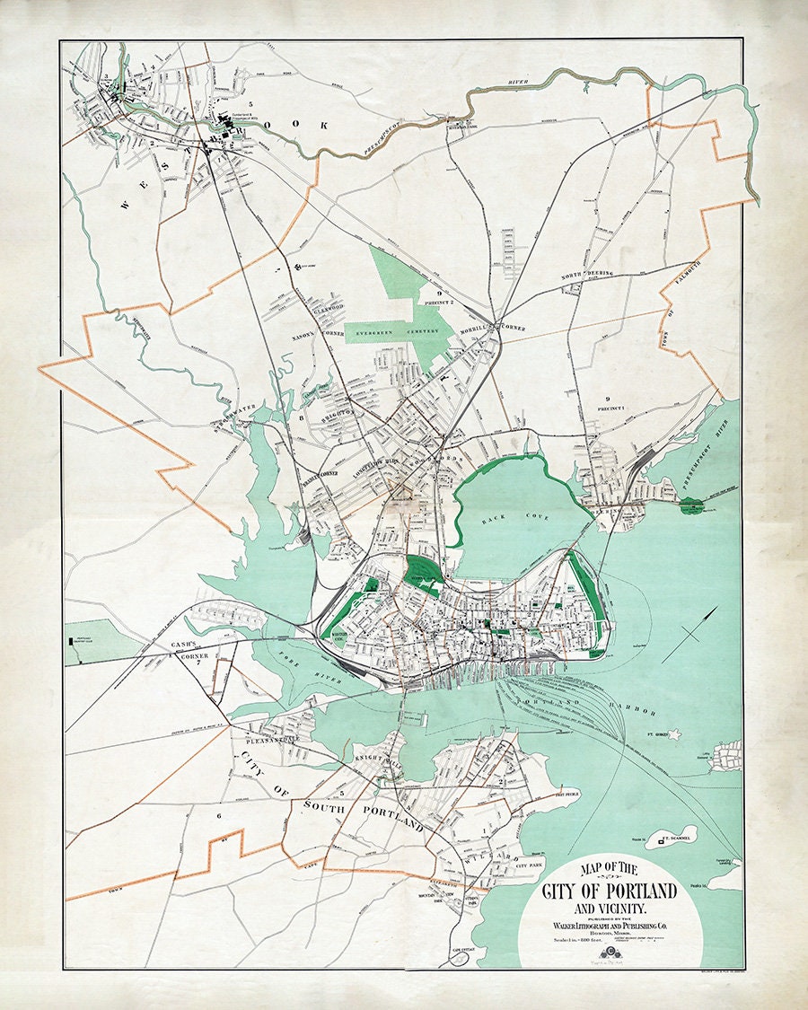 1906 Map of Portland Cumberland County Maine
