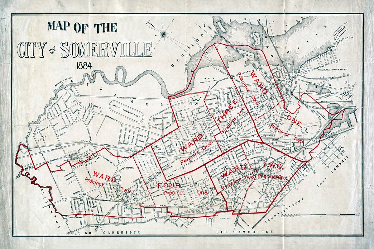 1884 Map of Somerville Middlesex County Massachusetts