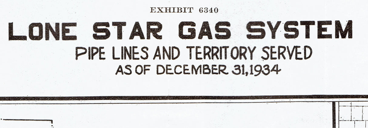 1934 Pipeline Map of The Lone Star Gas System Texas and Oklahoma