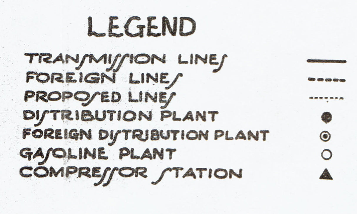 1934 Pipeline Map of The Lone Star Gas System Texas and Oklahoma