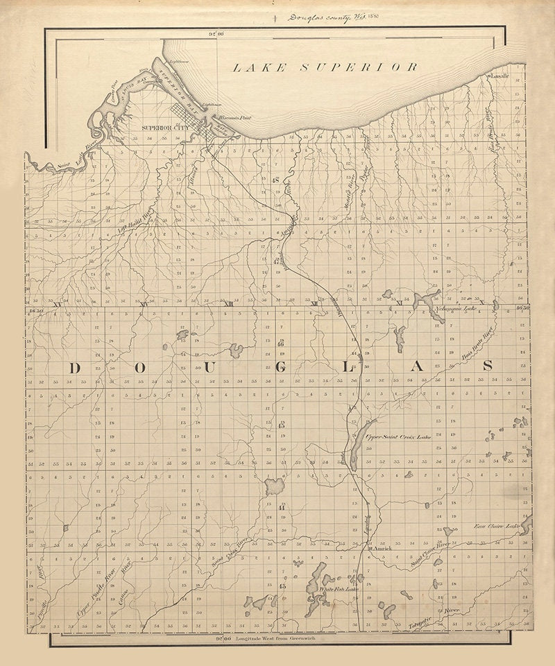1880 Map of Douglas County Wisconsin