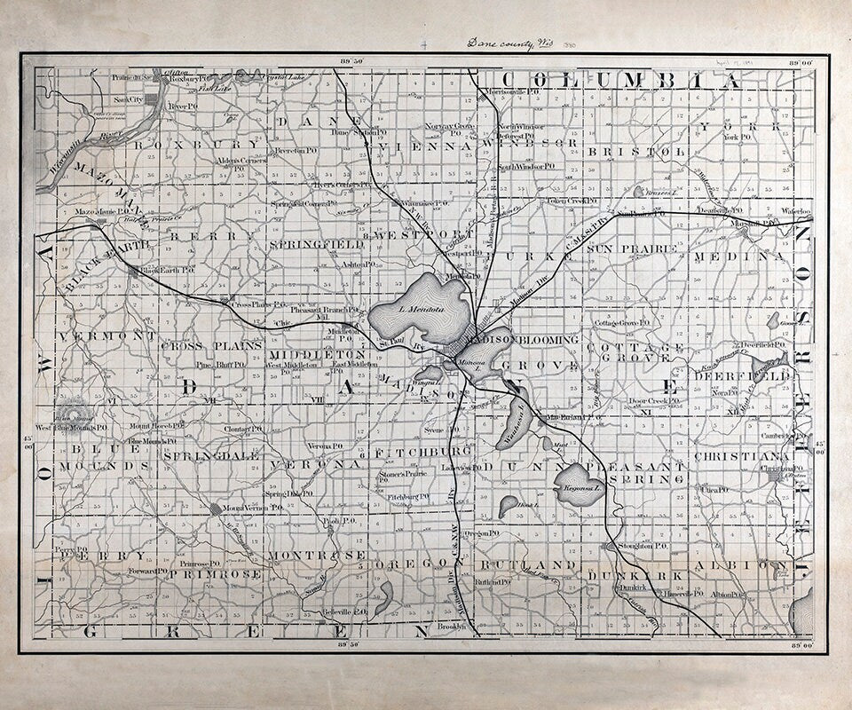 1880 Map of Dane County Wisconsin