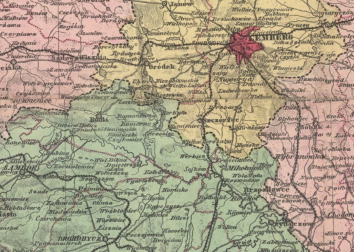 1878 Map of Galicia Lodomeria and Bukowina Galizien Crown Land