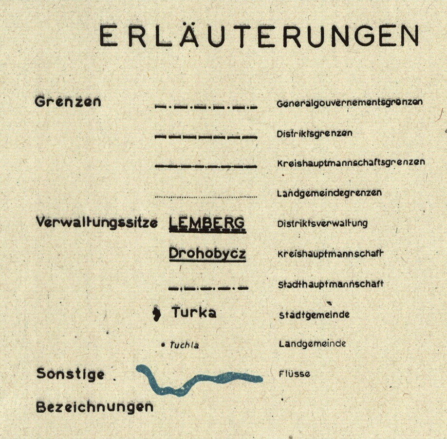 1941 Town and Region Map of Eastern Galicia Austria Hungary