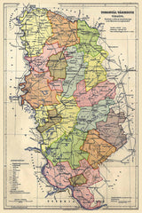 1912 Map of Torontal County Kingdom of Hungary