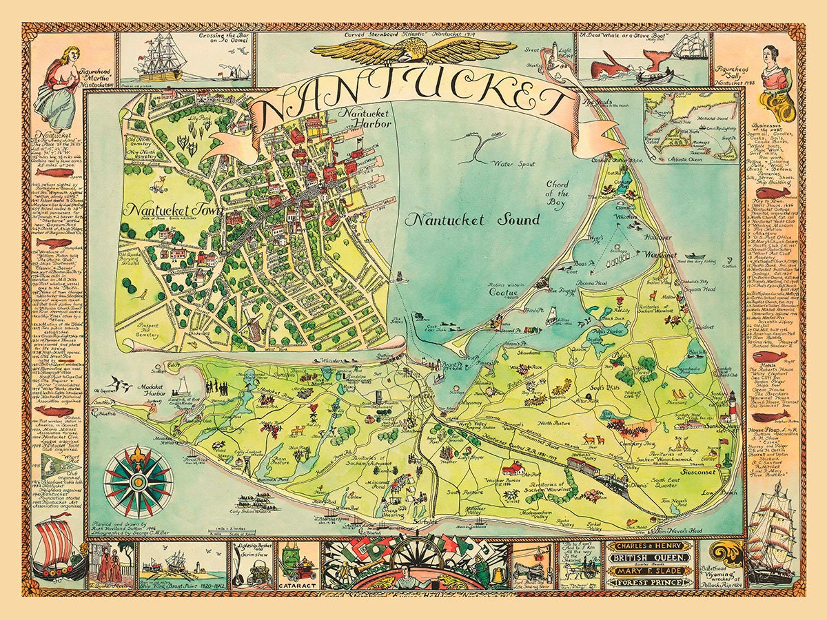 1946 Map of Nantucket Massachusetts Illustrated