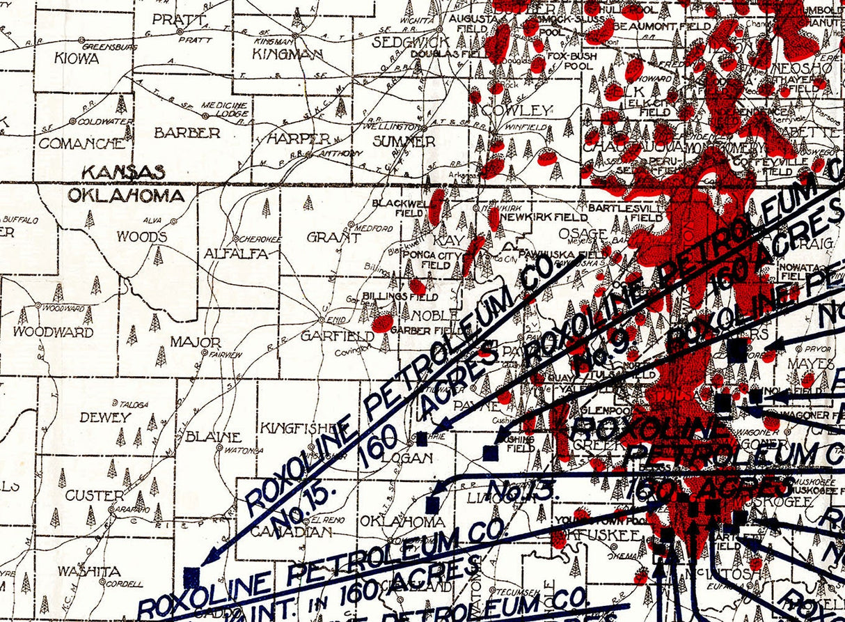 1920 Oil Field Map of Oklahoma and Texas