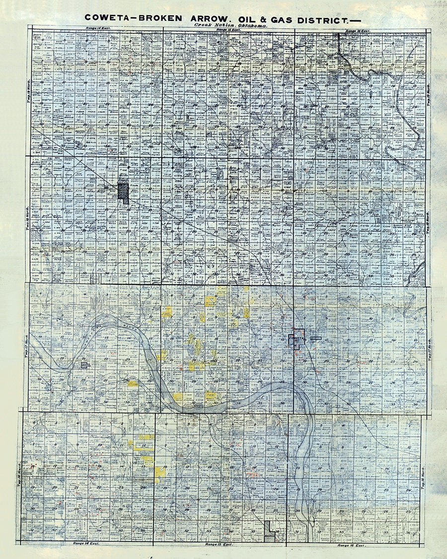 1913 Map of Coweta Broken Arrow Oil and Gas District Creek Nation Oklahoma