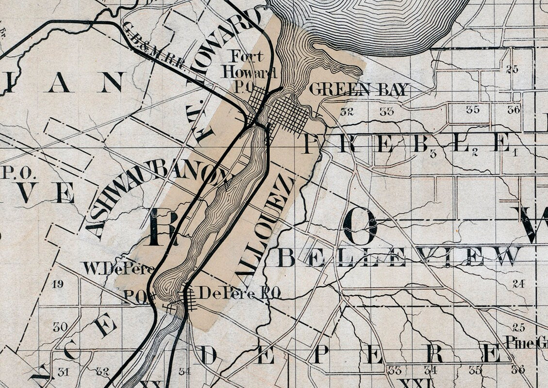 1880 Map of Brown and Kewaunee County Wisconsin