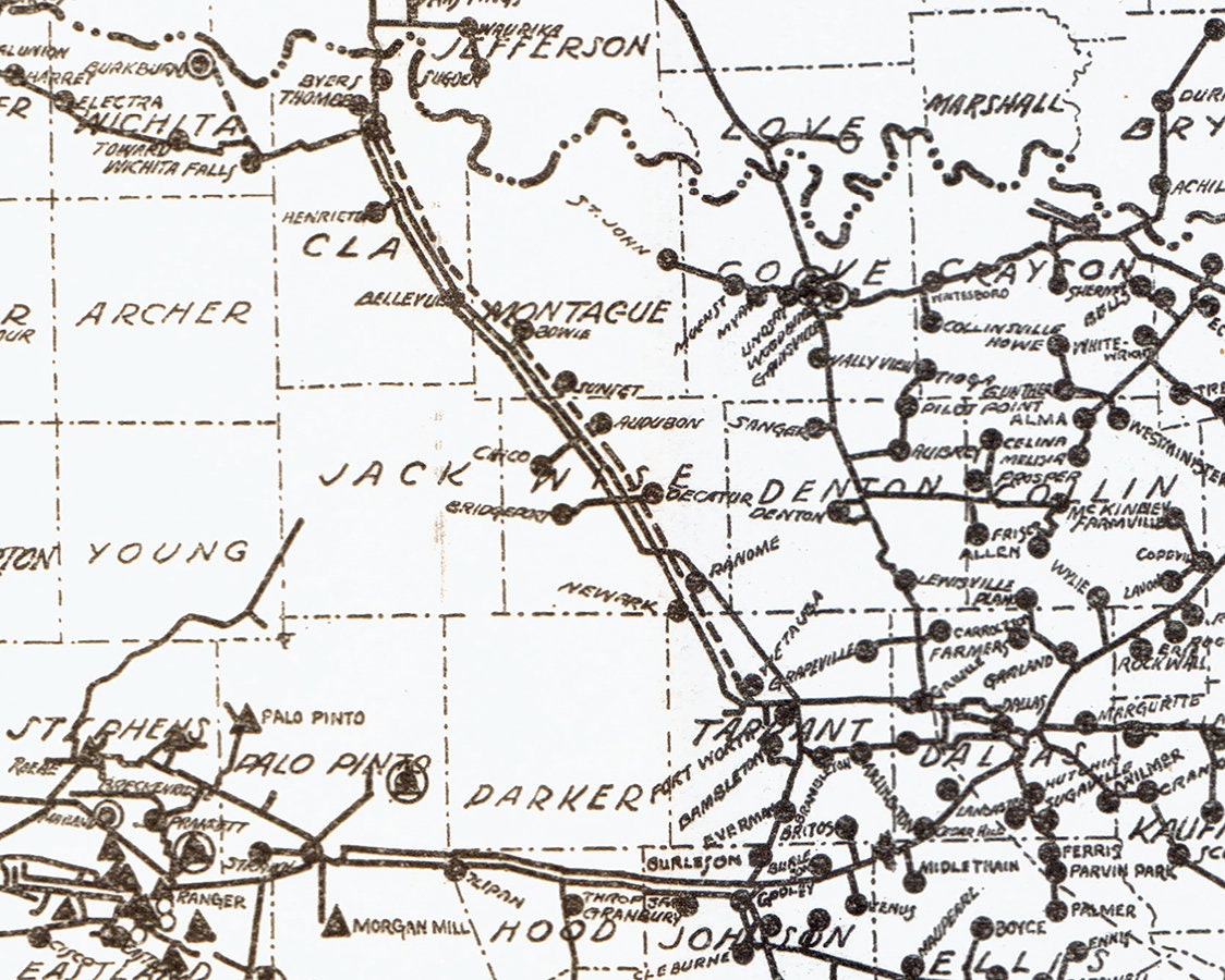 1934 Pipeline Map of The Lone Star Gas System Texas and Oklahoma