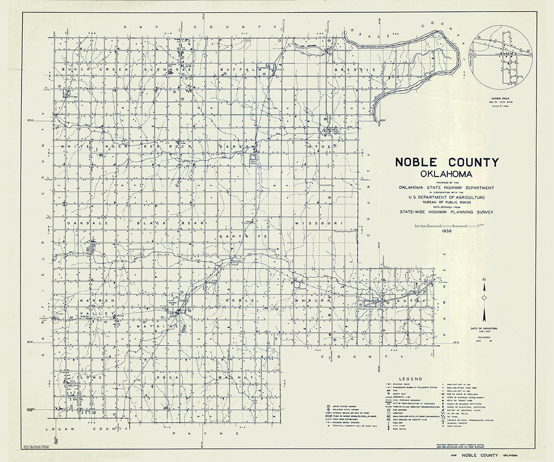 1936 Map of Noble County Oklahoma