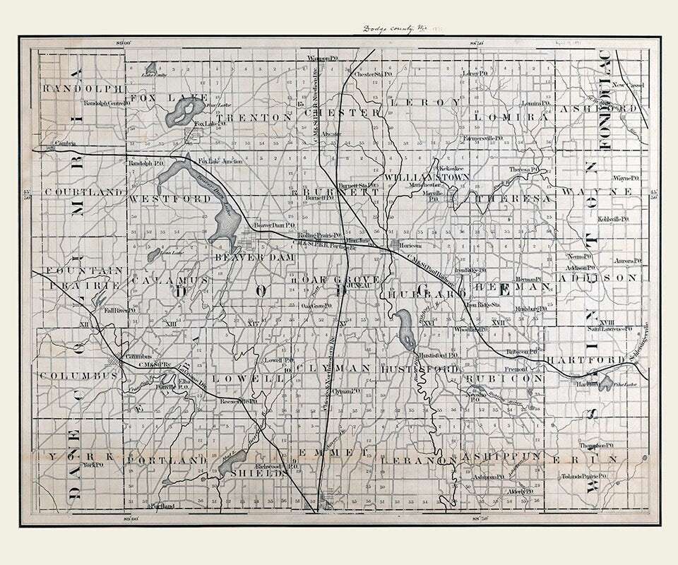 1880 Map of Dodge County Wisconsin