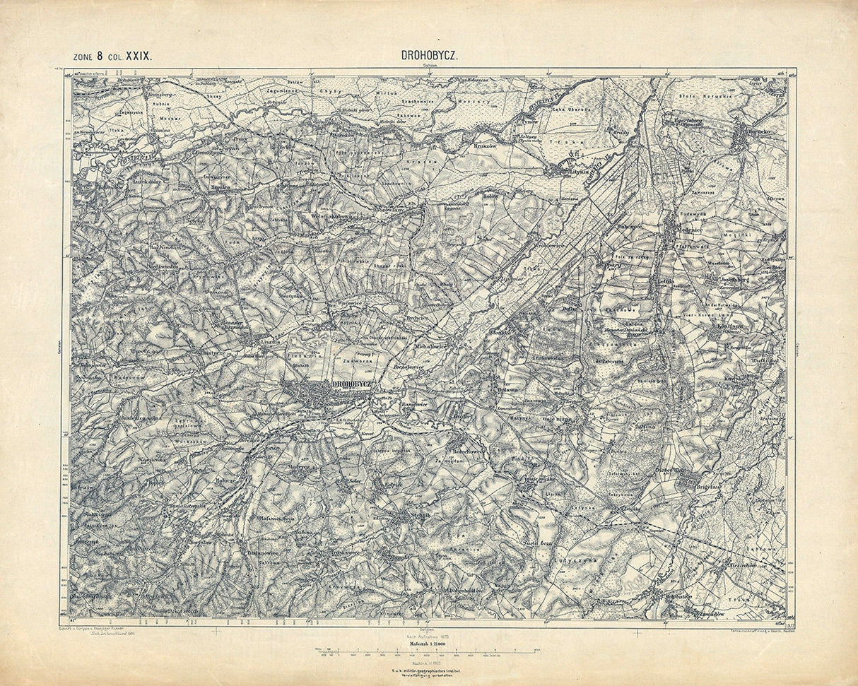 1903 Map of the Drohobycz Region Galicia Austria Hungary