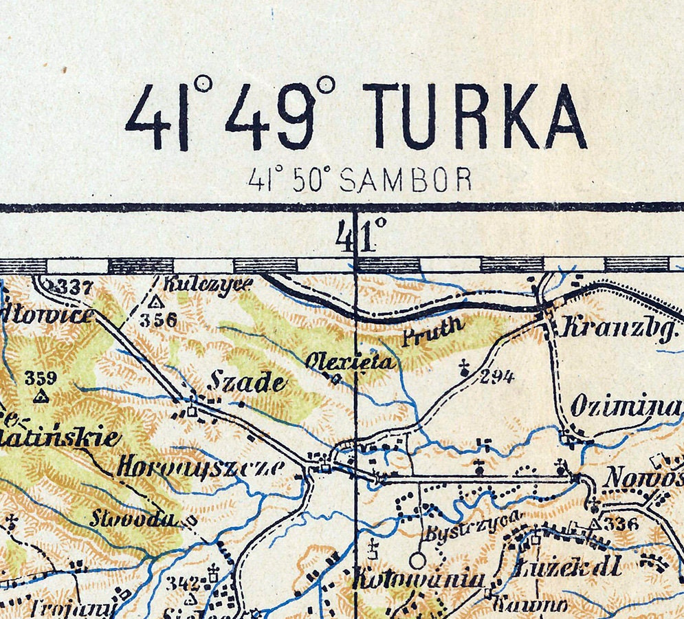 1922 Map of The Turka and Stary Sambor Region Galicia Ukraine