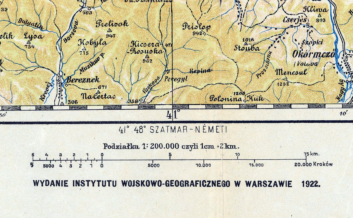 1922 Map of The Turka and Stary Sambor Region Galicia Ukraine