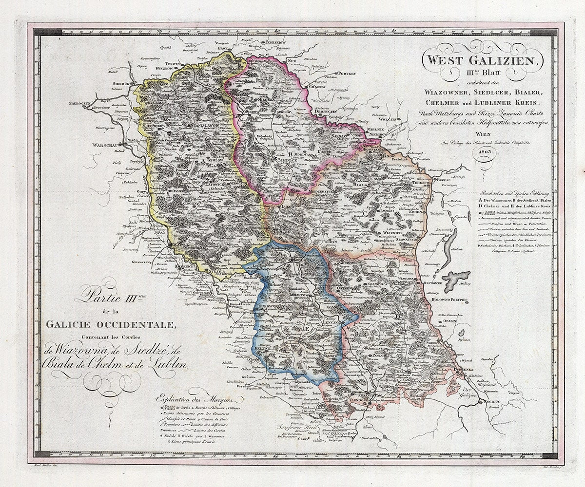 1803 Map of West Galizien Austria Hungary West Galicia