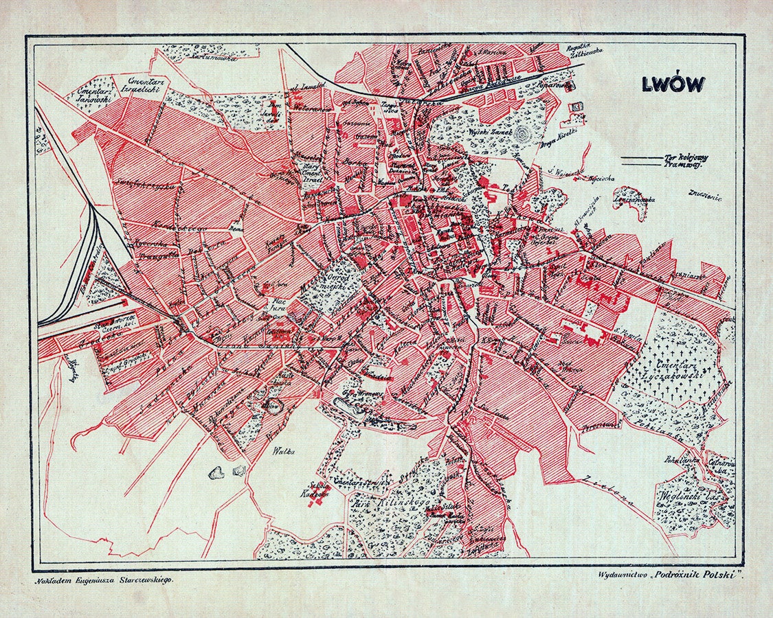 1909 Map of Lwow Lemberg Galicia Austria Hungary