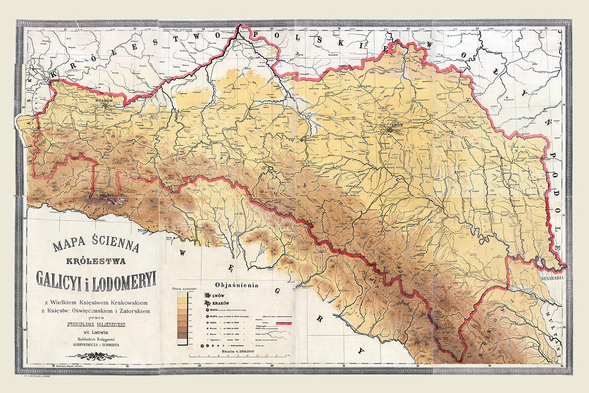 1894 Map of Galicia and Lodomeria Carpathian Mountains