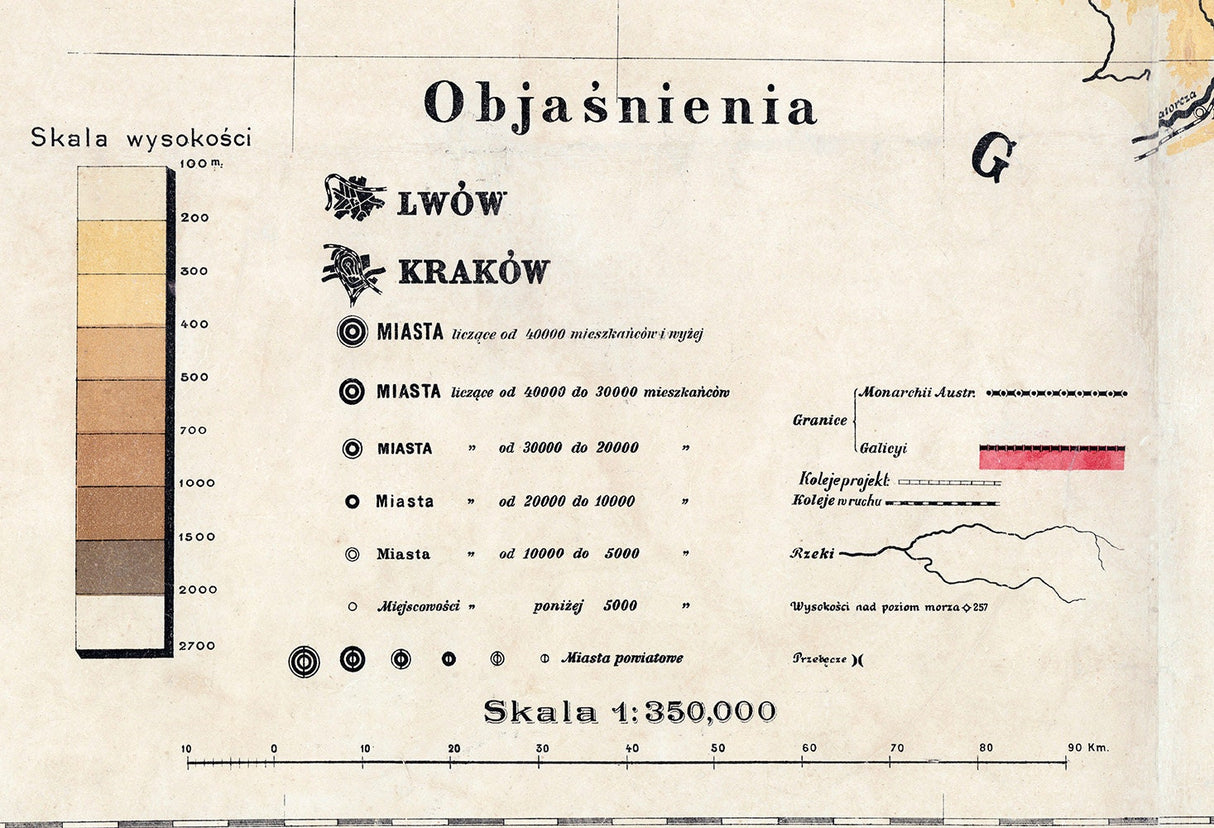 1894 Map of Galicia and Lodomeria Carpathian Mountains